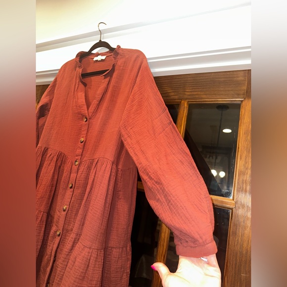 EUC Entro Size Large Boutique Boho Rust Button-Down Flowy Dress - Picture 3 of 10